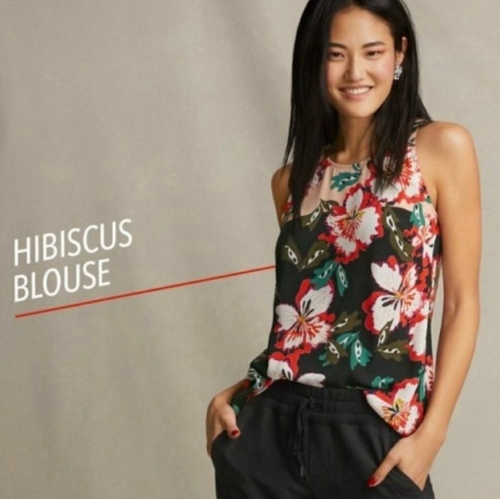 Cabi Hyacinth Hibiscus Floral Print Sleeveless Blouse Style #5542 Size Medium - Picture 7 of 12